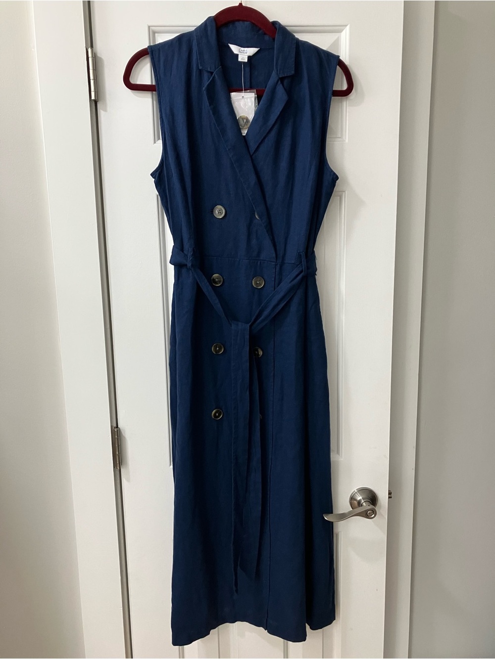 croft & barrow Navy Sleeveless Double-Breasted Midi Dress with Waist Tie